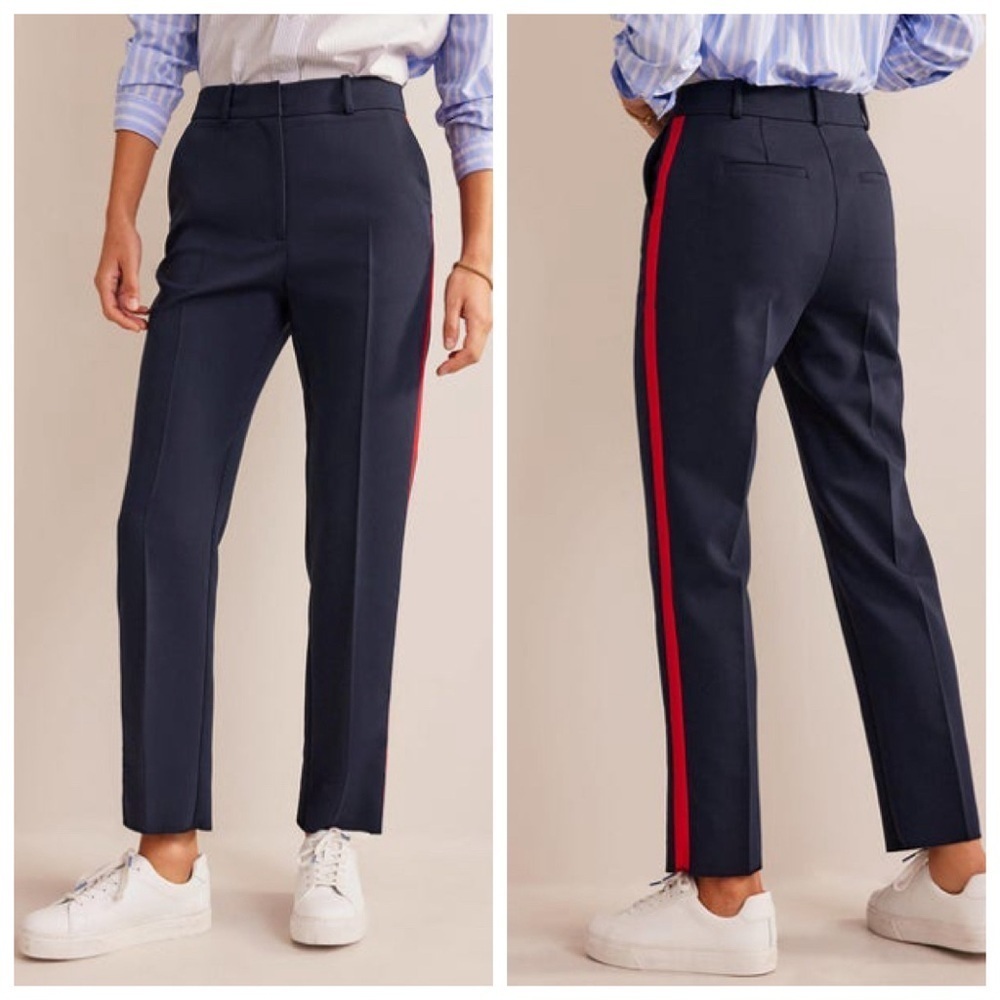 Boden Kew Side Stripe Pants Navy Cropped Mid Rise Tapered Womens Size 12R